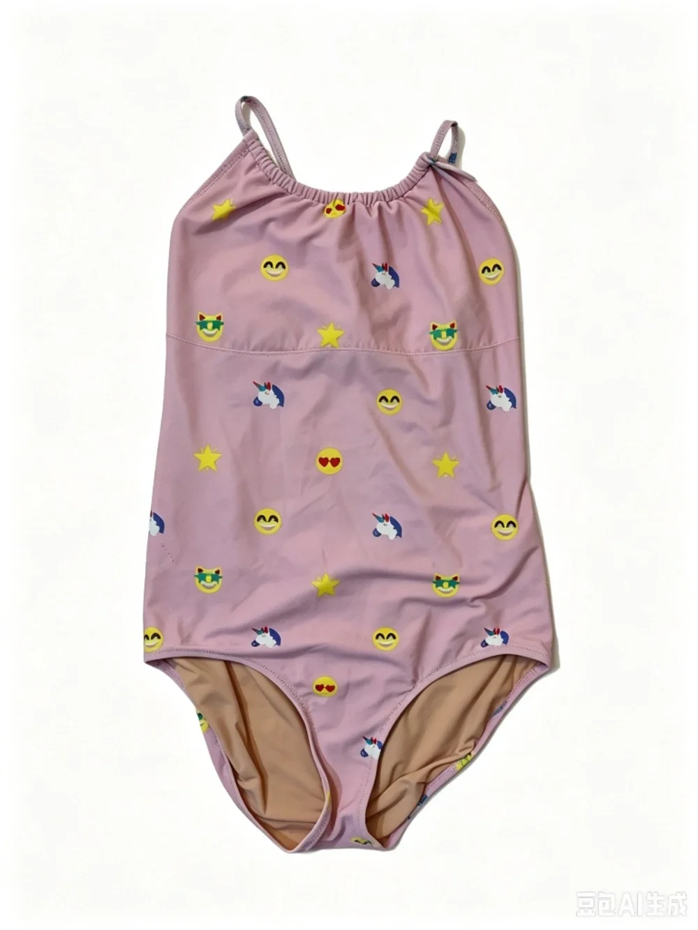 Crewcuts Girls One Piece Swimsuit Size 16 Pink Emoji Unicorn Print